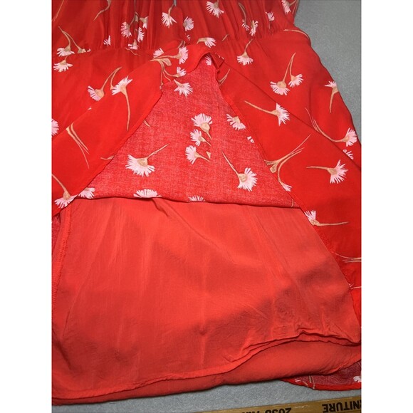 Lush Kimono Deep V Mini Dress Size Large Red Floral Double Button Front Tie Back - Picture 12 of 14